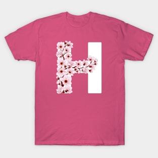 Colorful capital letter H patterned with sakura twig T-Shirt